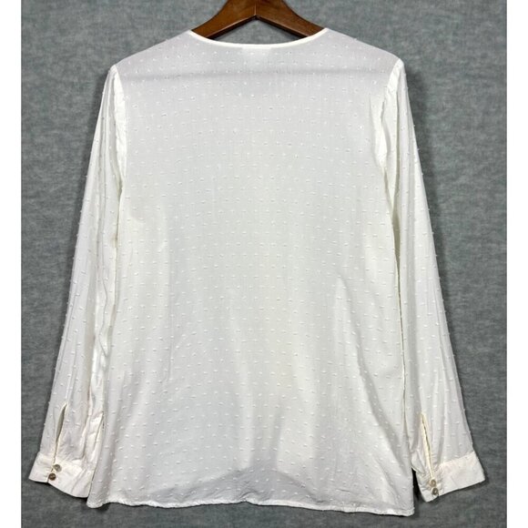 J Jill Womens Blouse M White Ivory Button-Up Long Sleeve Swiss Dot - Picture 5 of 5